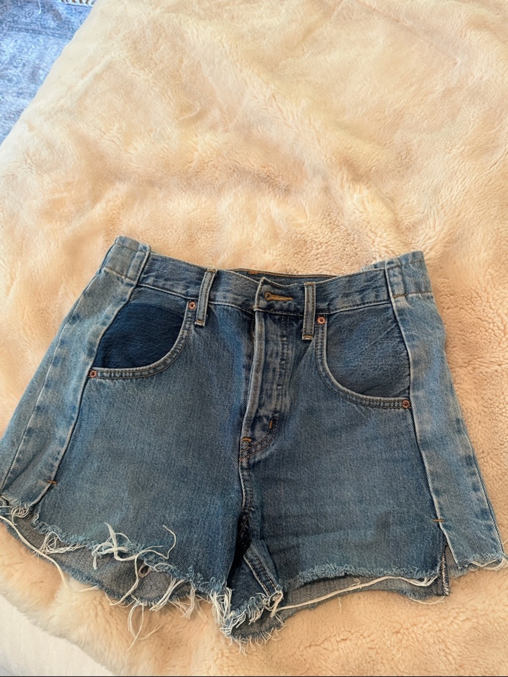 Erica High-Waist Blue Denim Frayed Hem Women's Shorts